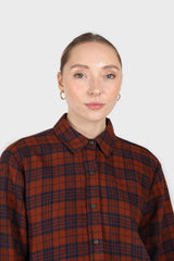 Brown and navy checked loose fit shirt