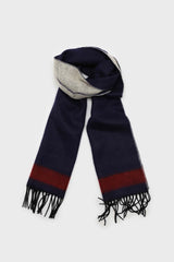 Navy and red contrast block fringe scarf