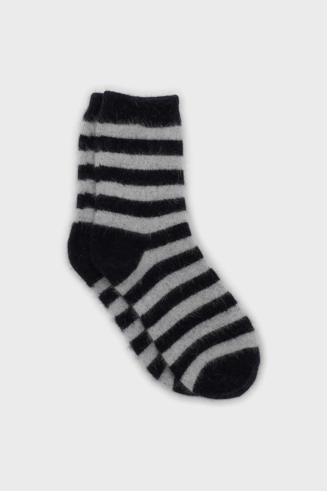 Navy and grey striped angora socks