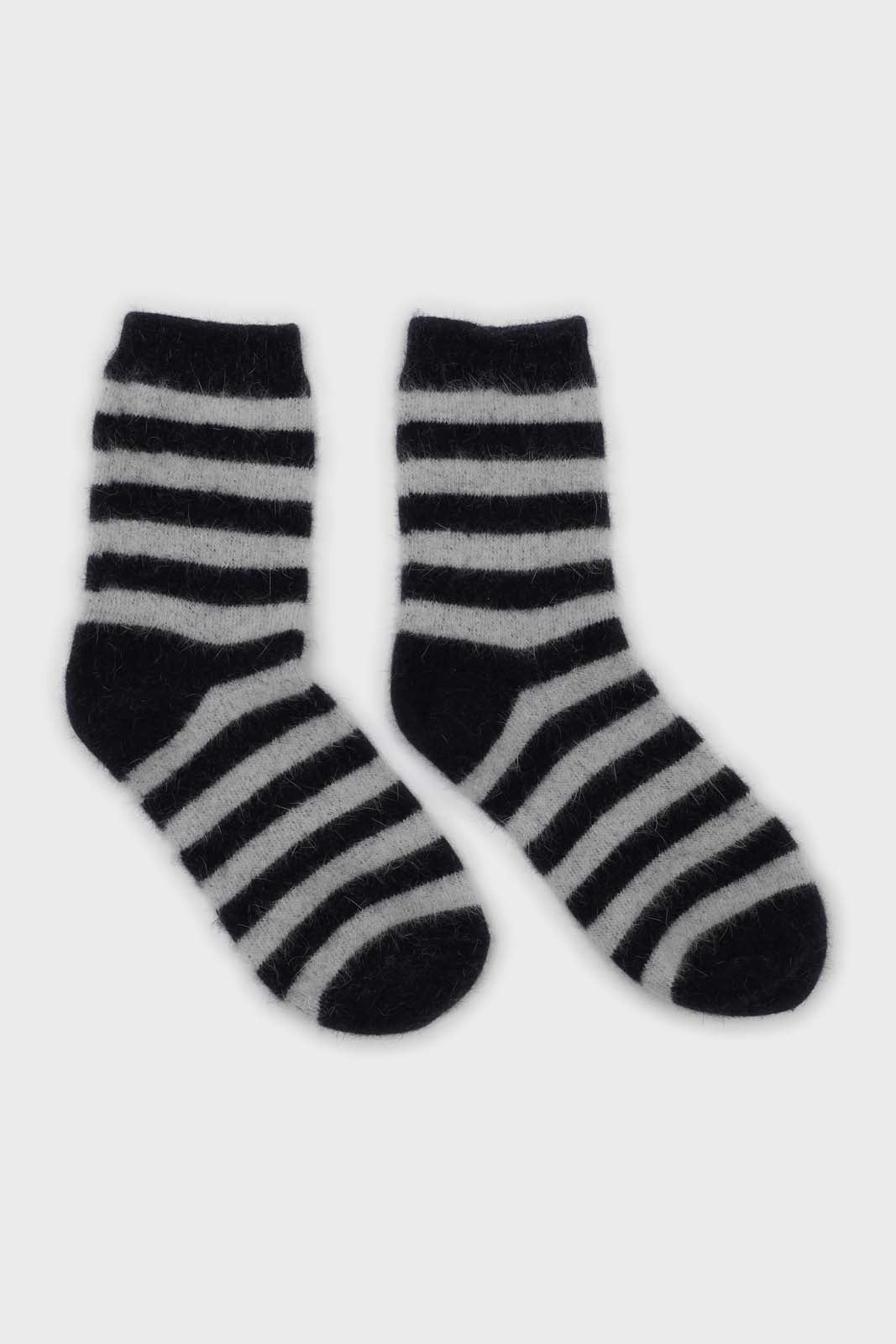 Navy and grey striped angora socks