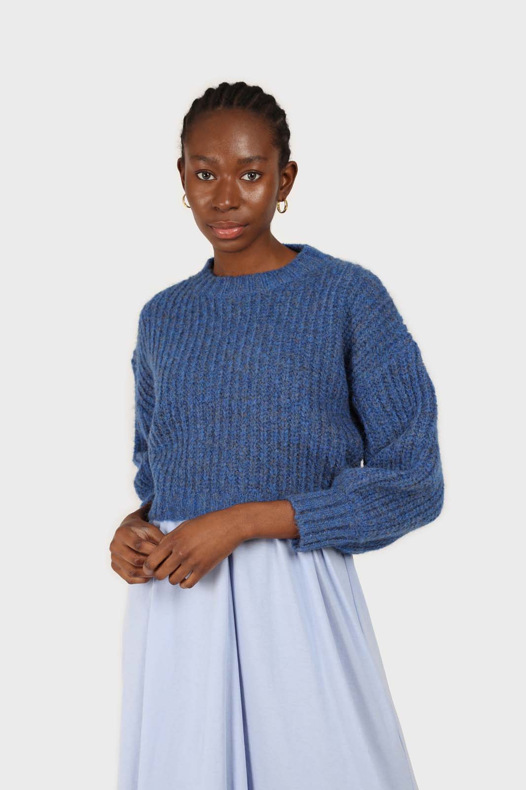 Blue flecked chunky knit cropped jumper