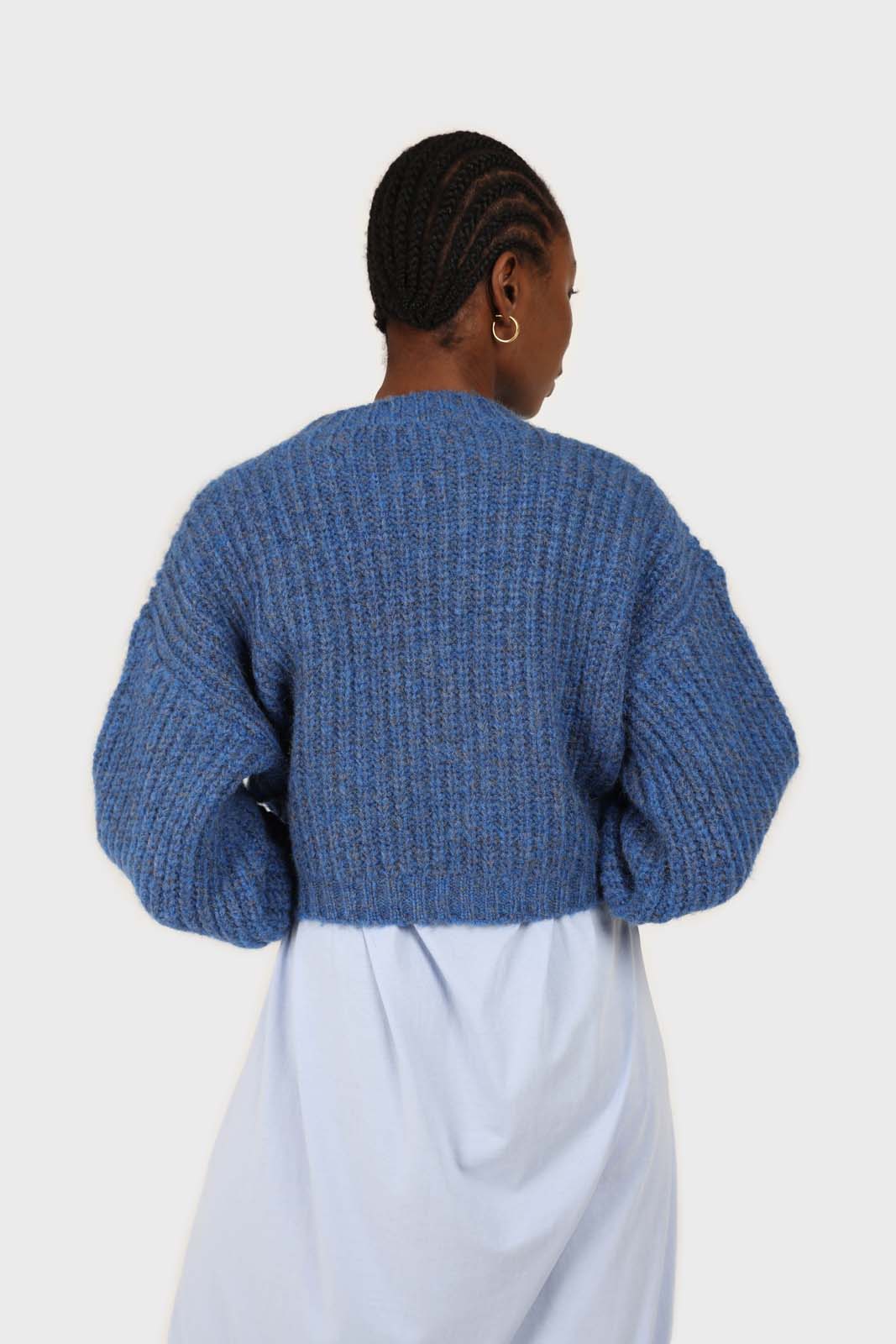 Blue flecked chunky knit cropped jumper