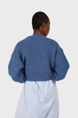 Blue flecked chunky knit cropped jumper