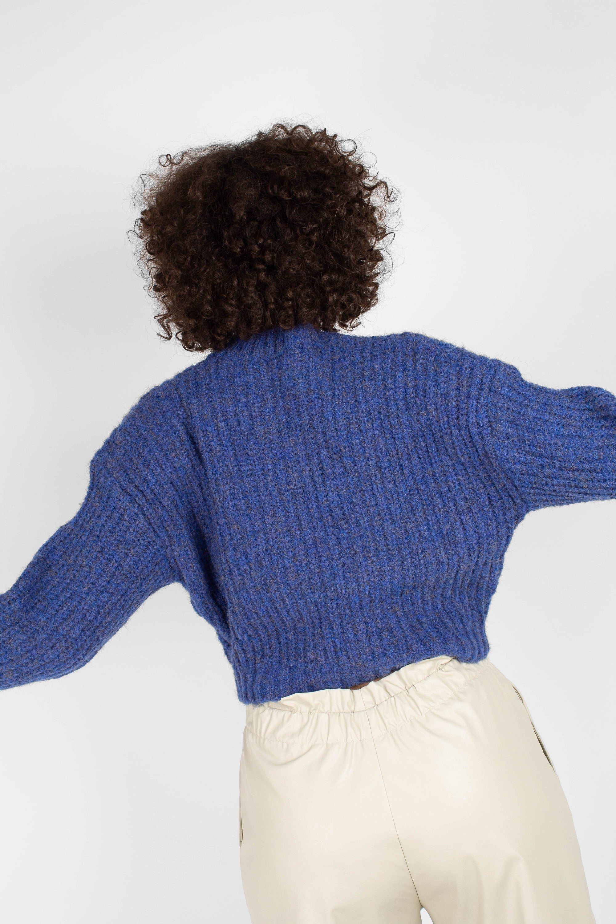 Blue flecked chunky knit cropped jumper