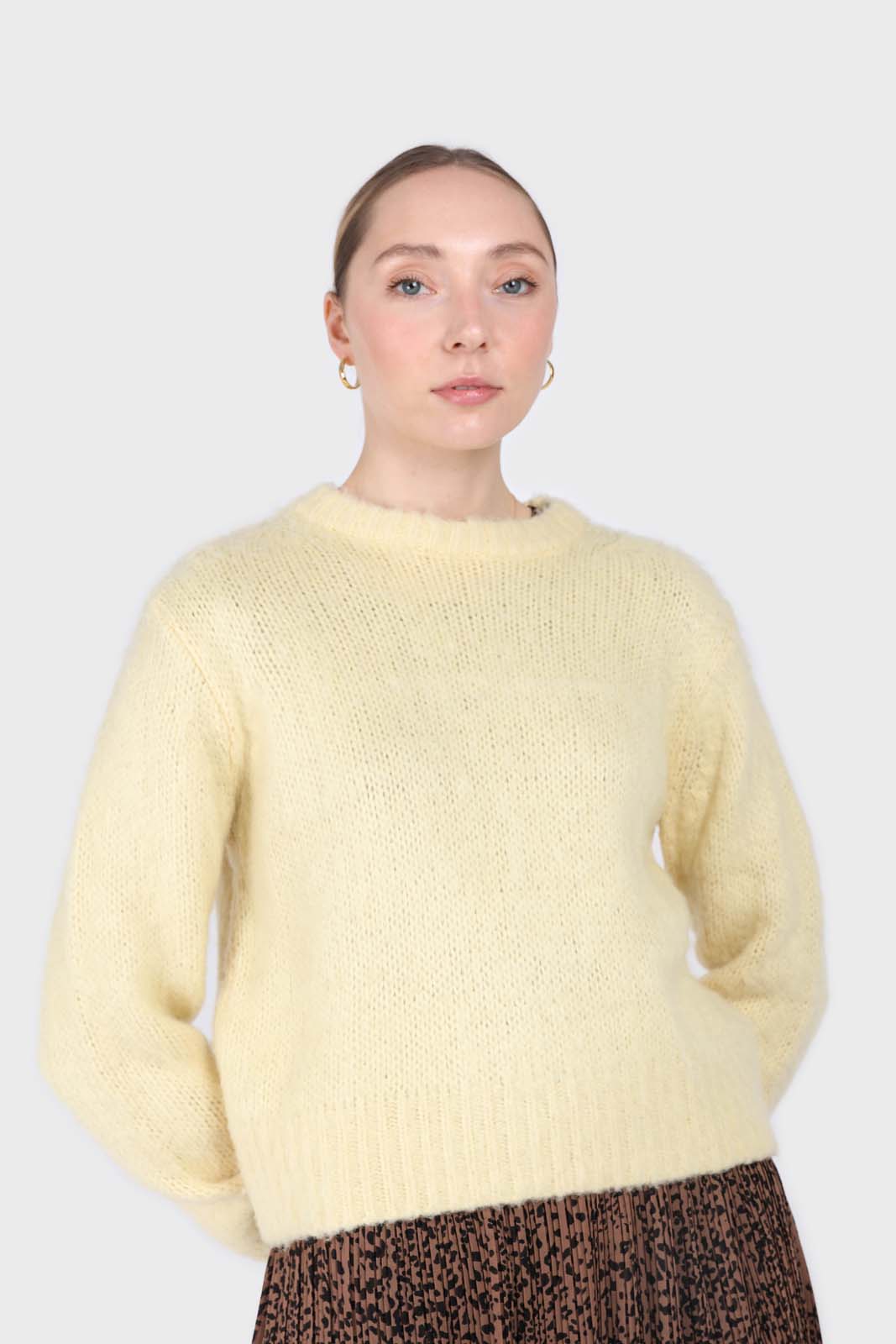 Yellow brush textured crew neck jumper