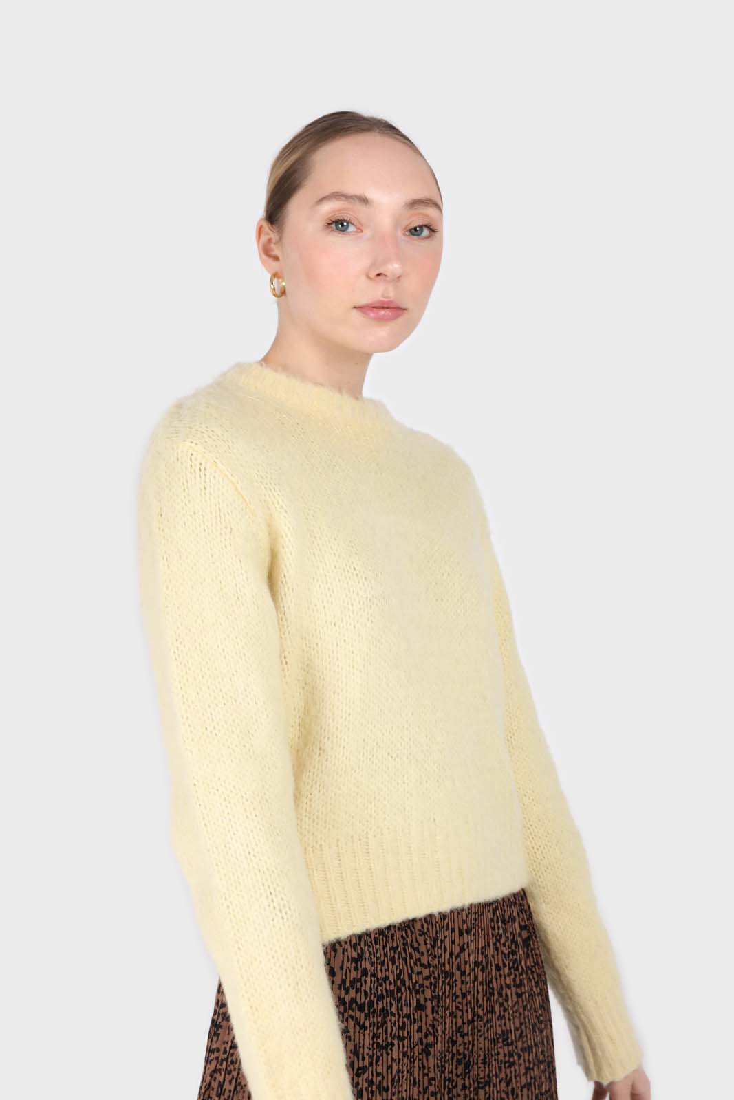 Yellow brush textured crew neck jumper