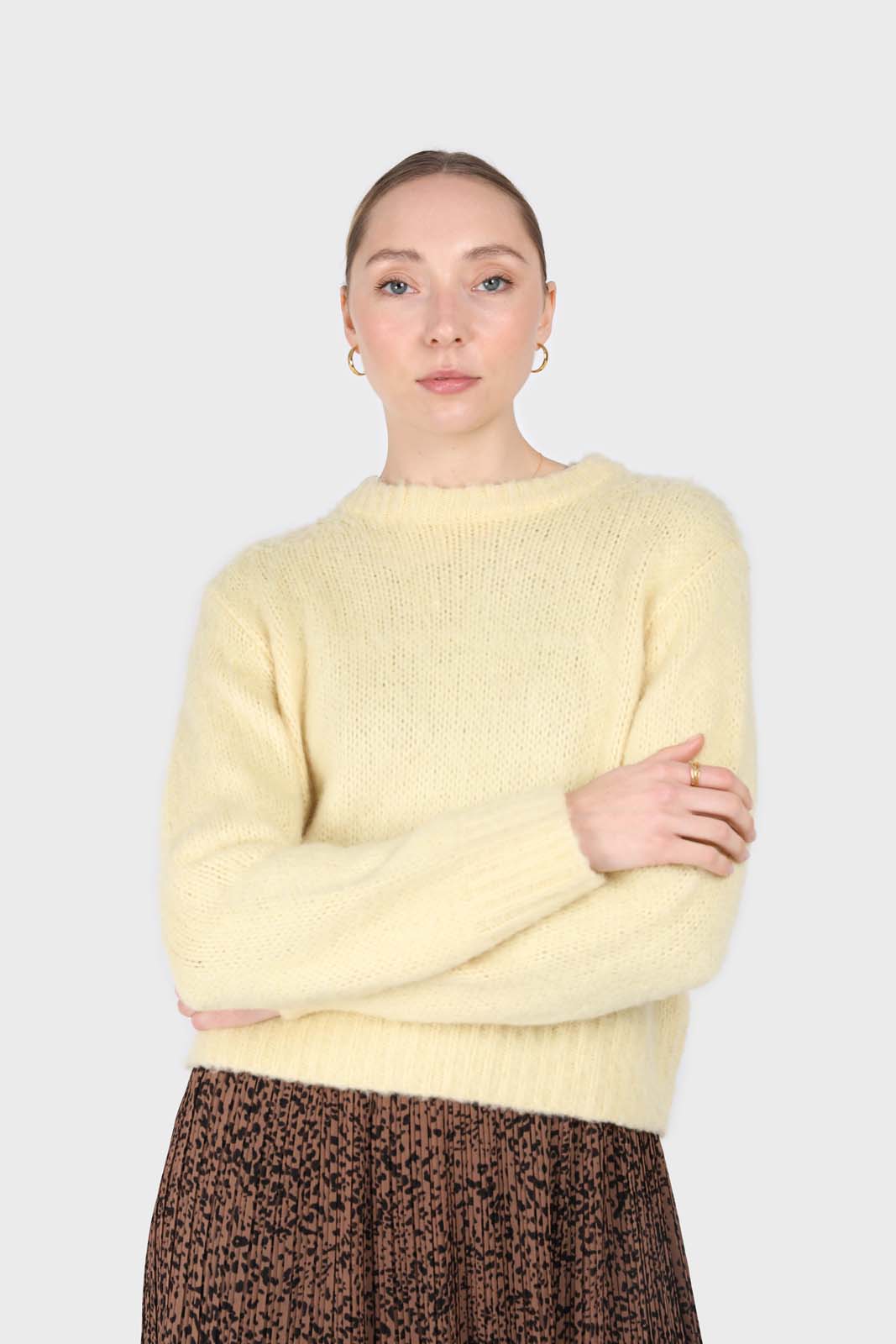 Yellow brush textured crew neck jumper
