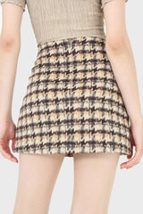 Brown houndstooth fuzzy mini skirt