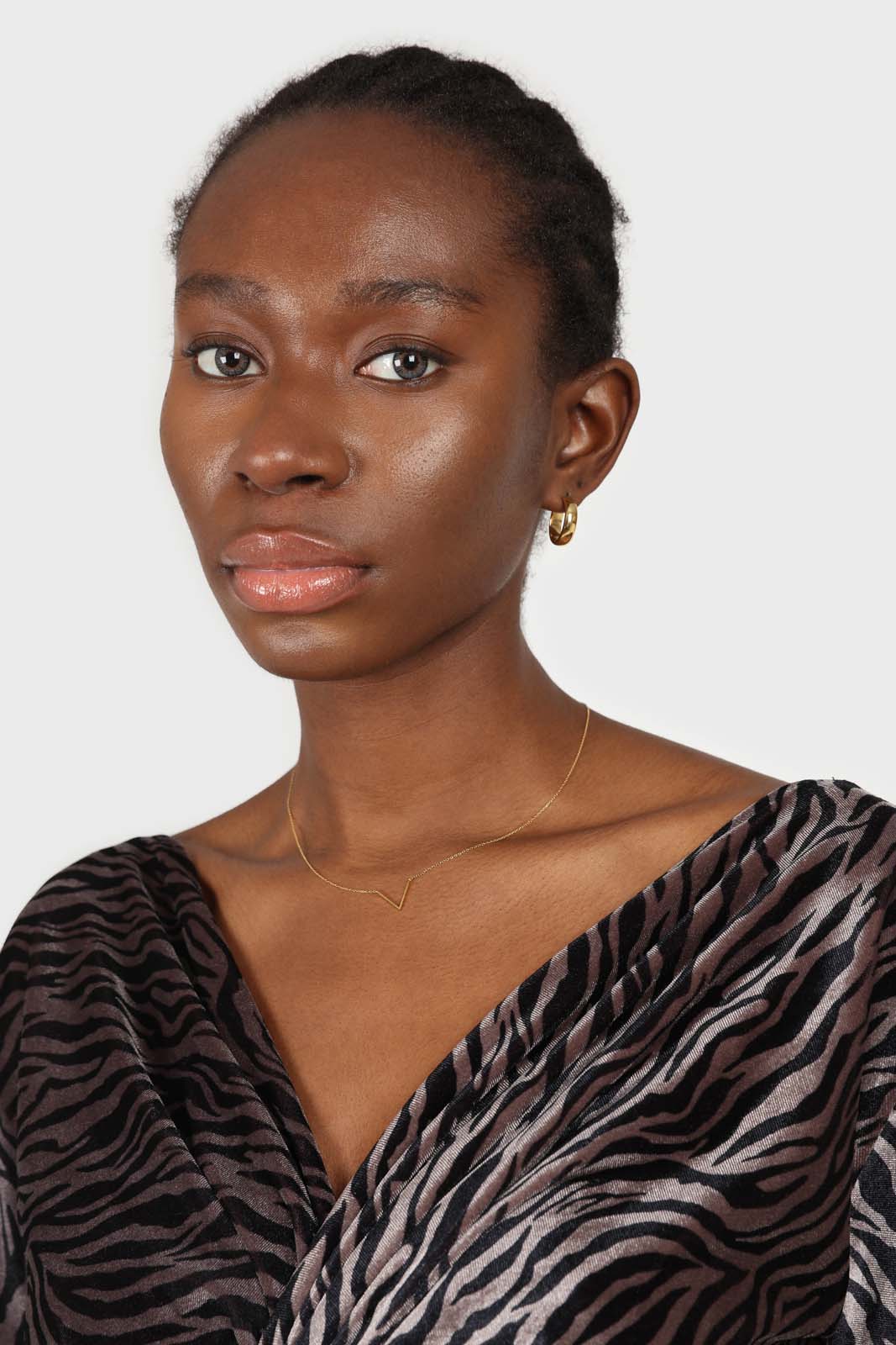 Grey and black zebra twist front off shoulder top