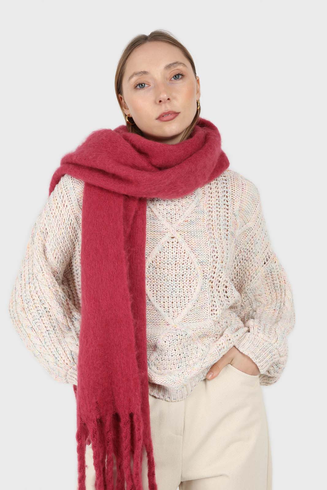 Dark pink fuzzy thick scarf - 826