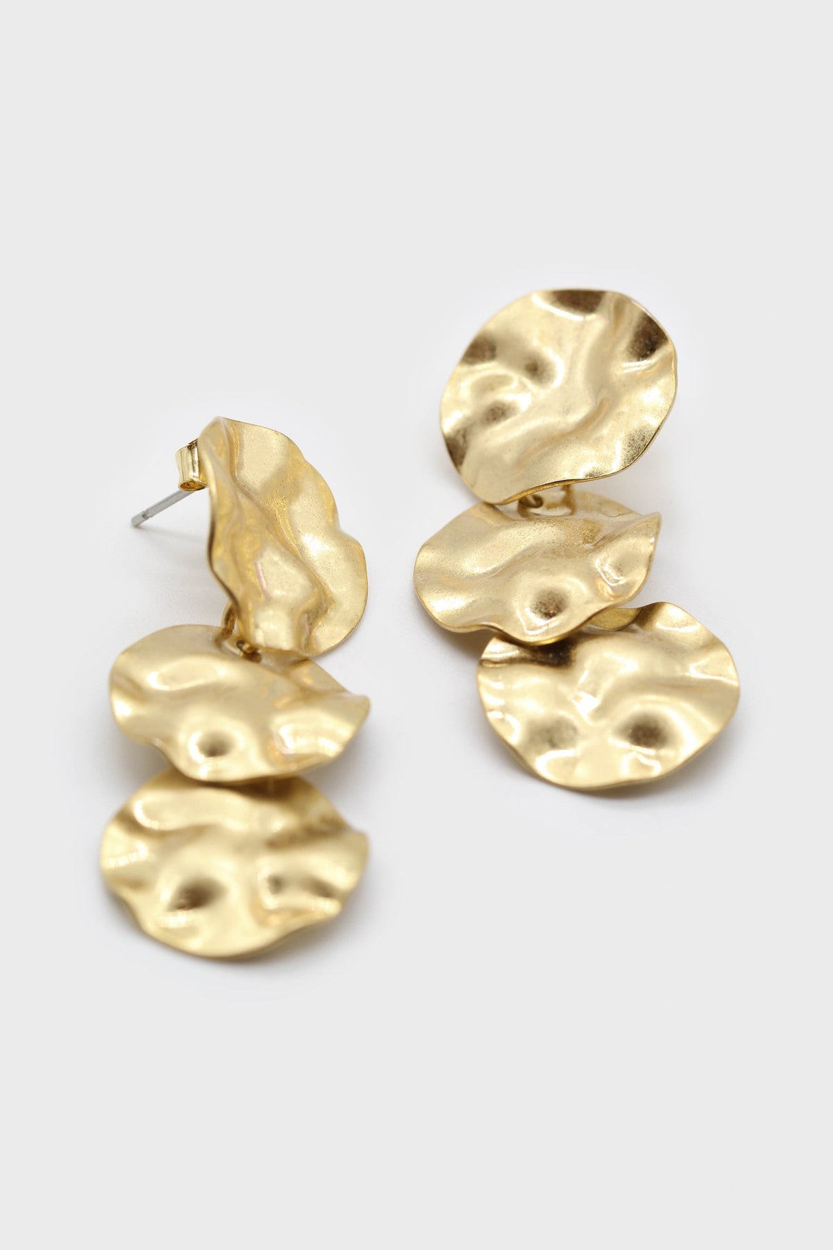 Gold hammered hollow triple oval earrings