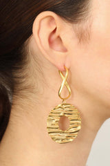 Gold large textured drop circle earrings