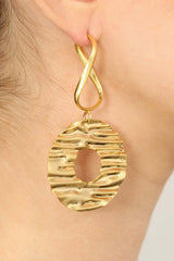 Gold large textured drop circle earrings