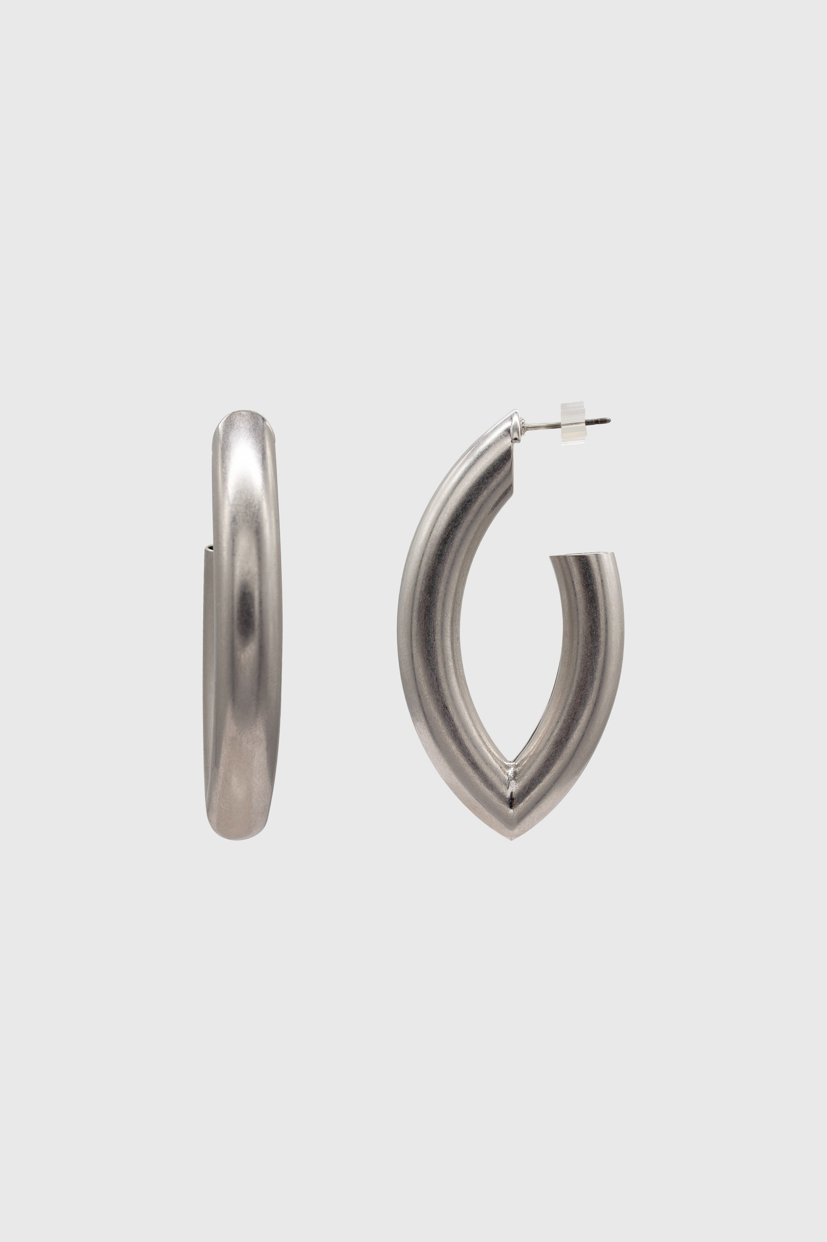 Silver matte thick sharp oval earrings