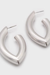 Silver matte thick sharp oval earrings