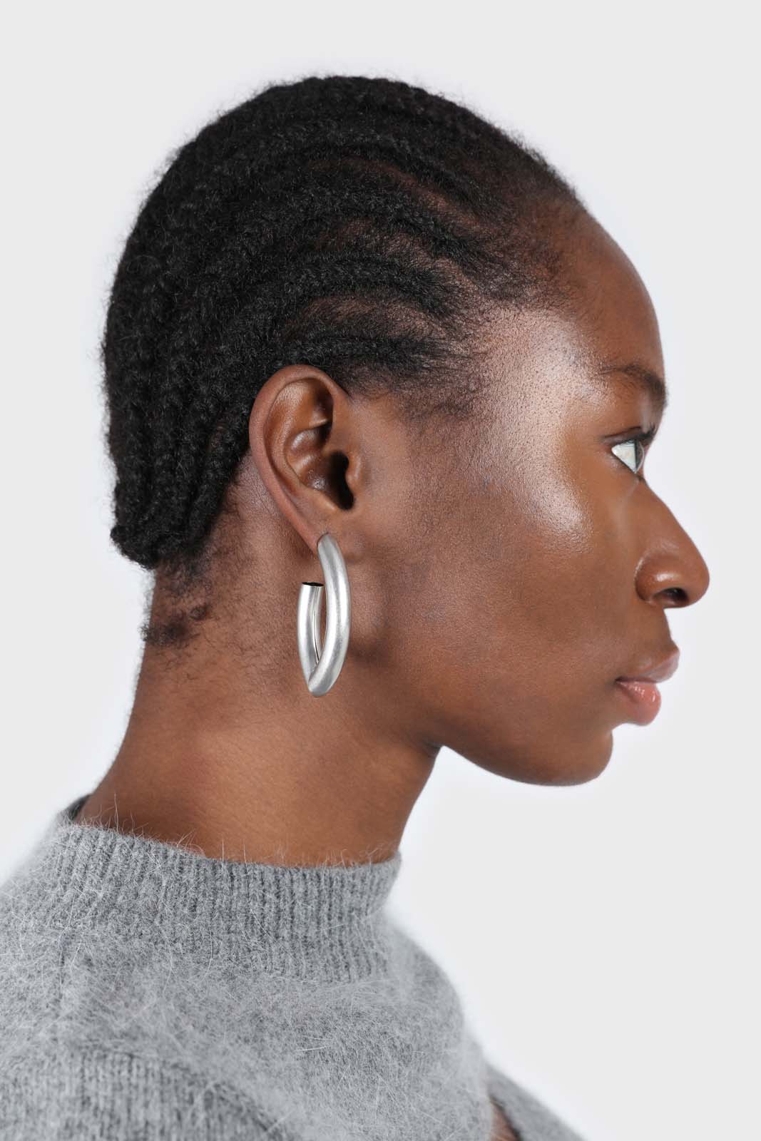 Silver matte thick sharp oval earrings