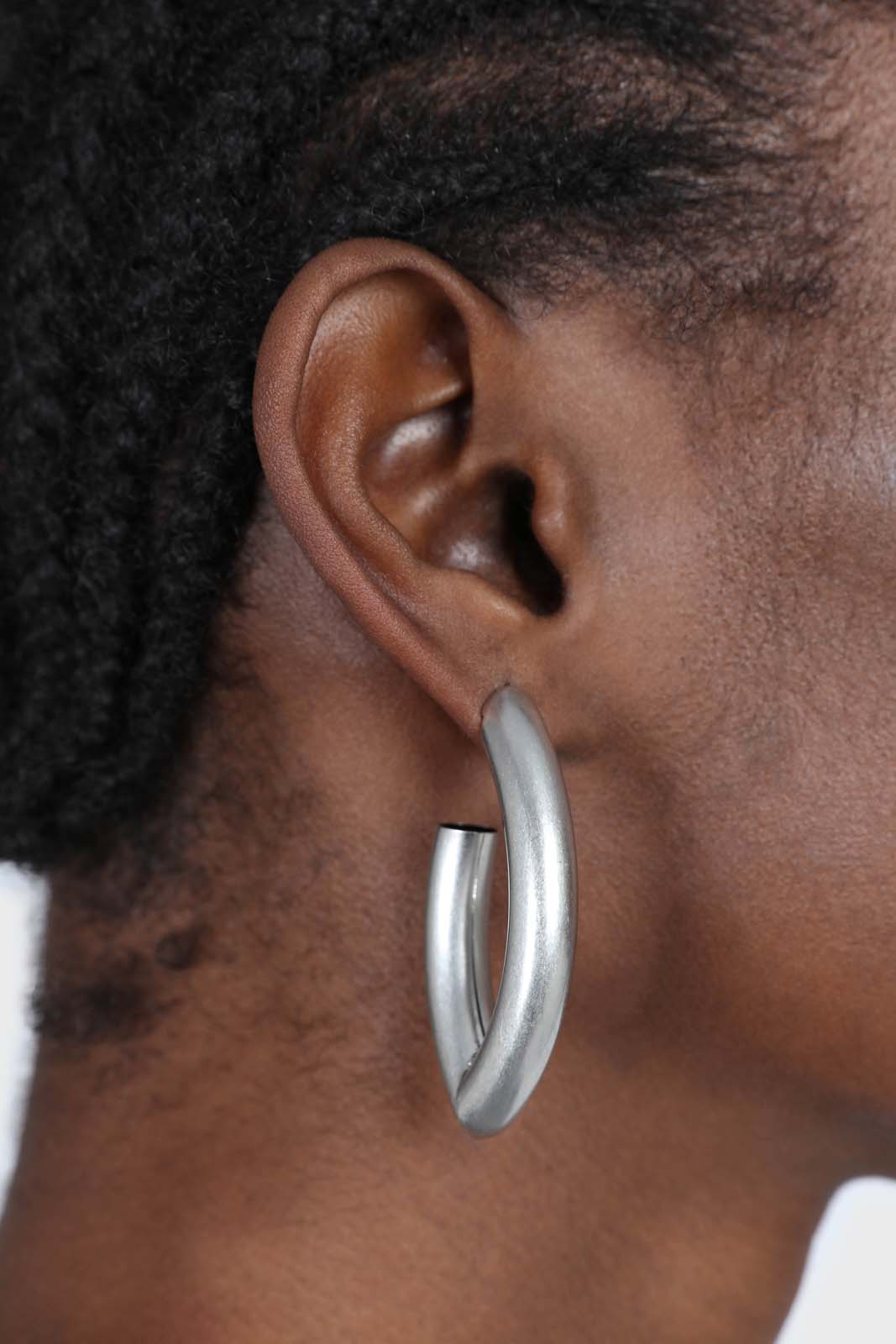 Silver matte thick sharp oval earrings