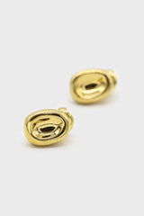 Gold hammered oval thick earrings