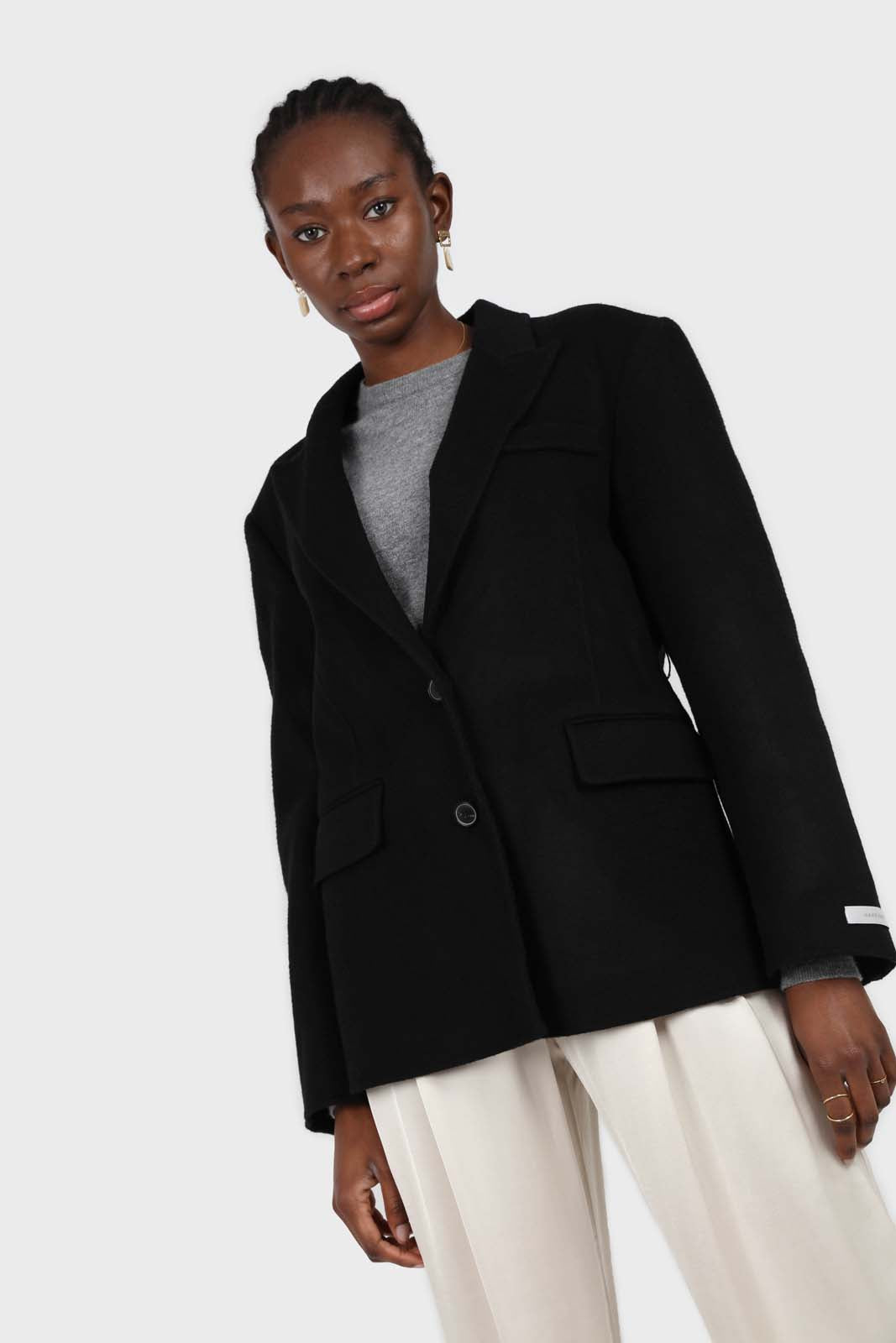 Black wool handmade tailored belted half coat
