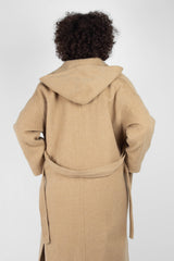 Camel wool handmade hooded long coat