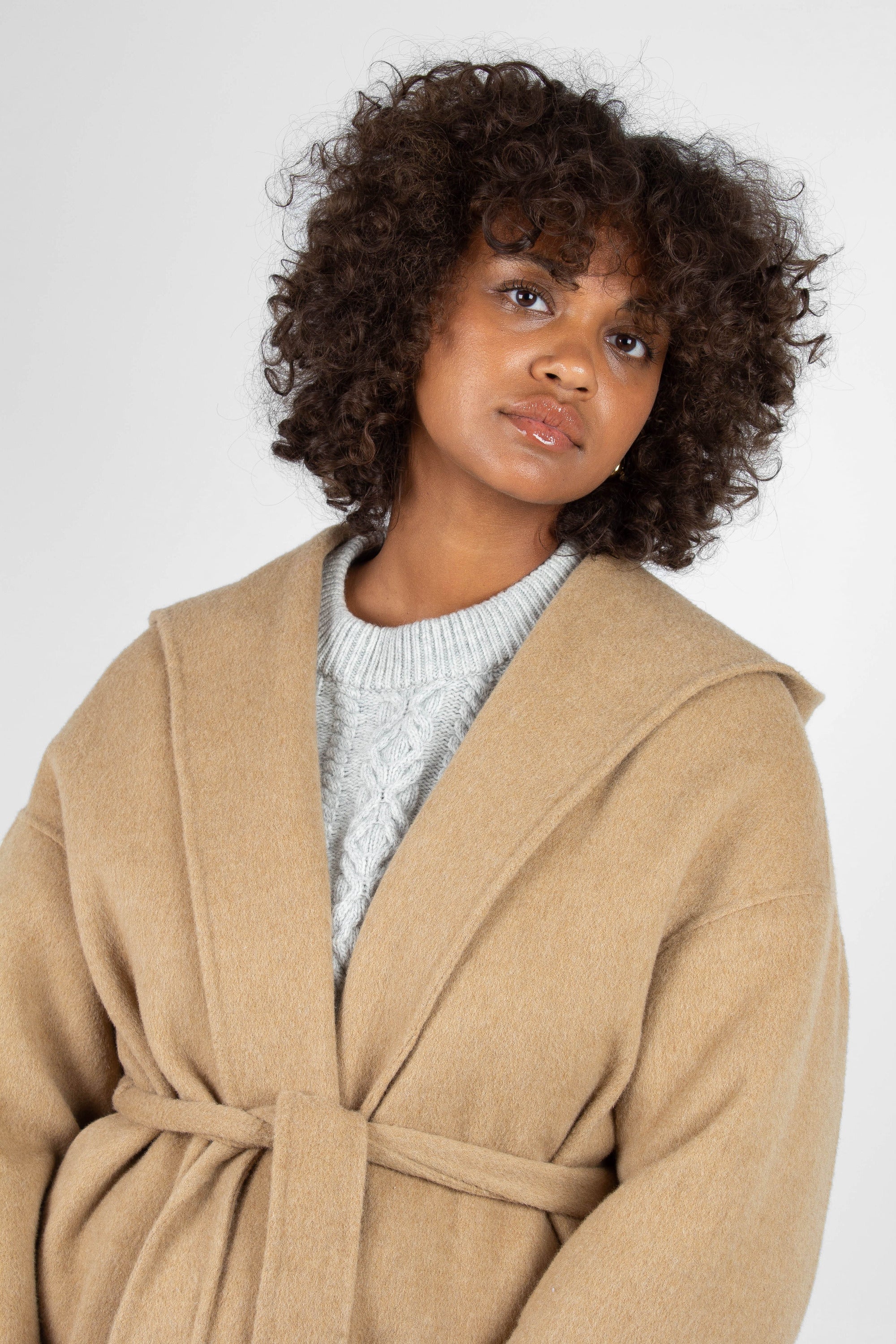 Camel wool handmade hooded long coat