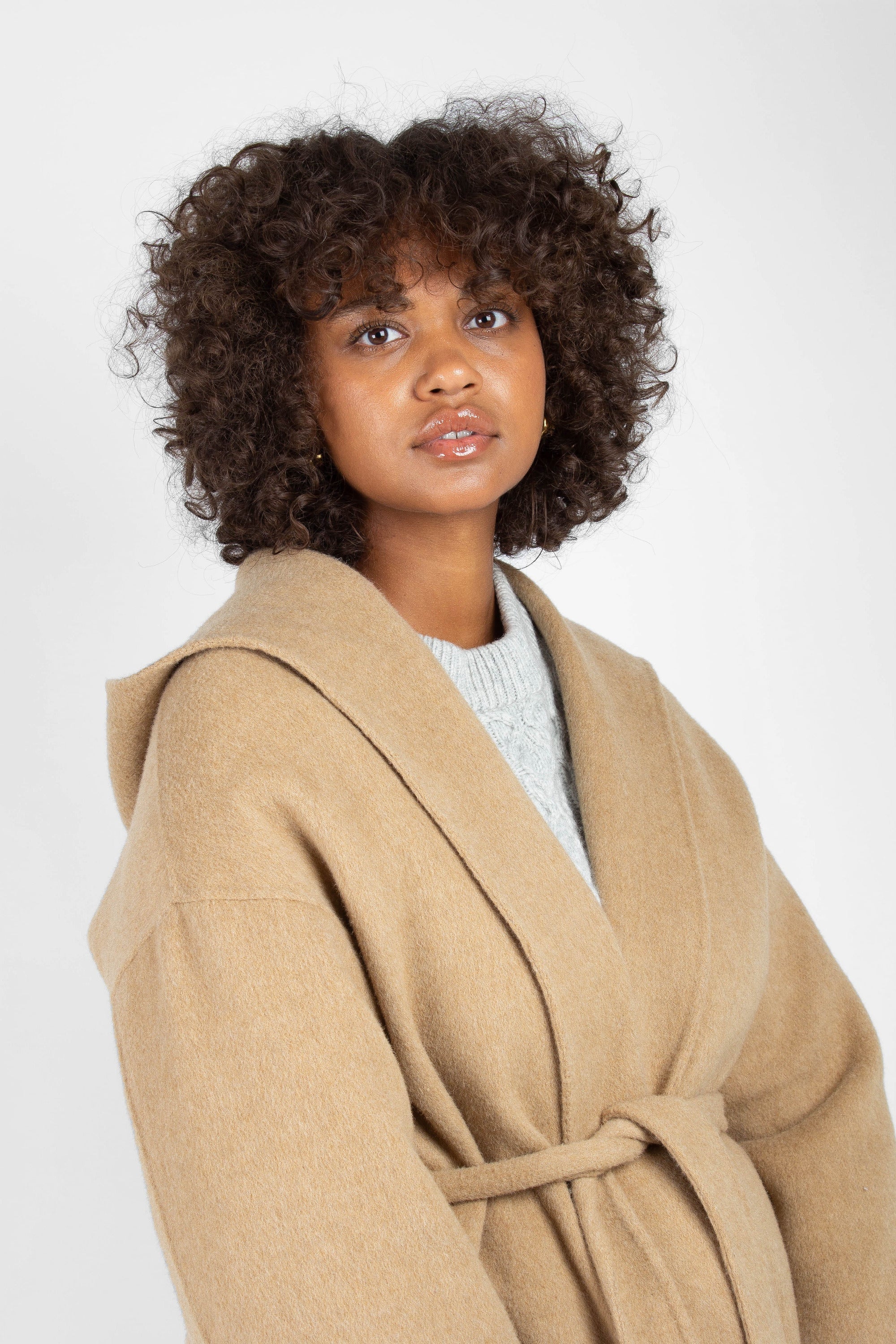 Camel wool handmade hooded long coat