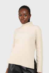 Ivory ribbed cashmere-wool turtleneck jumper
