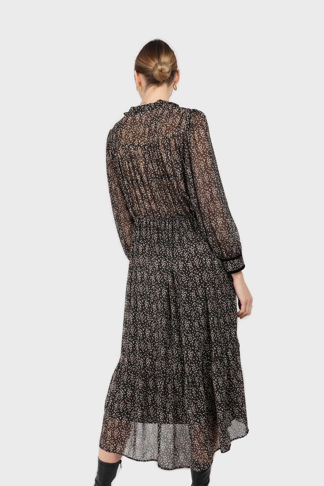 Black chiffon velvet trim floral maxi dress