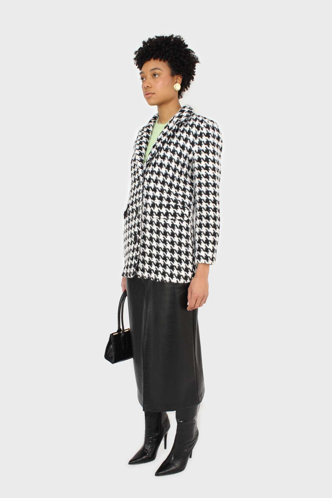 Black and white large houndstooth wool blazer