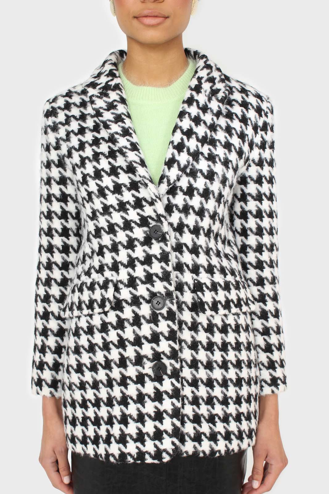Black and white large houndstooth wool blazer