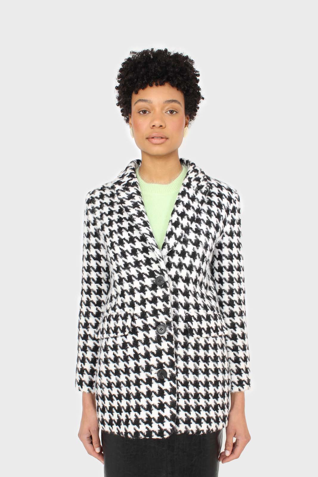 Black and white large houndstooth wool blazer