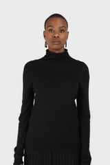 Black cashmere-wool blend light weight turtleneck