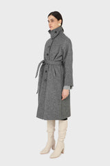 Black herringbone wool long coat