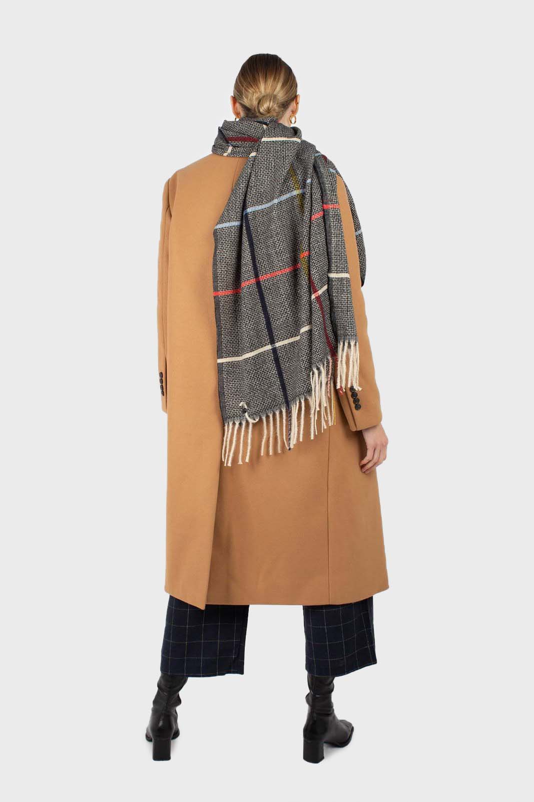 Camel double breasted wool belted long coat