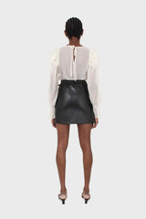 Black vegan leather wrapped tie mini skirt