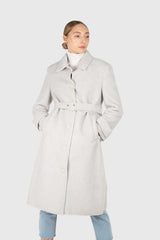 Light blue vegan mustang belted long coat