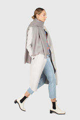 Light blue vegan mustang belted long coat