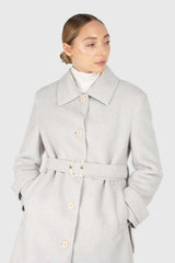 Light blue vegan mustang belted long coat