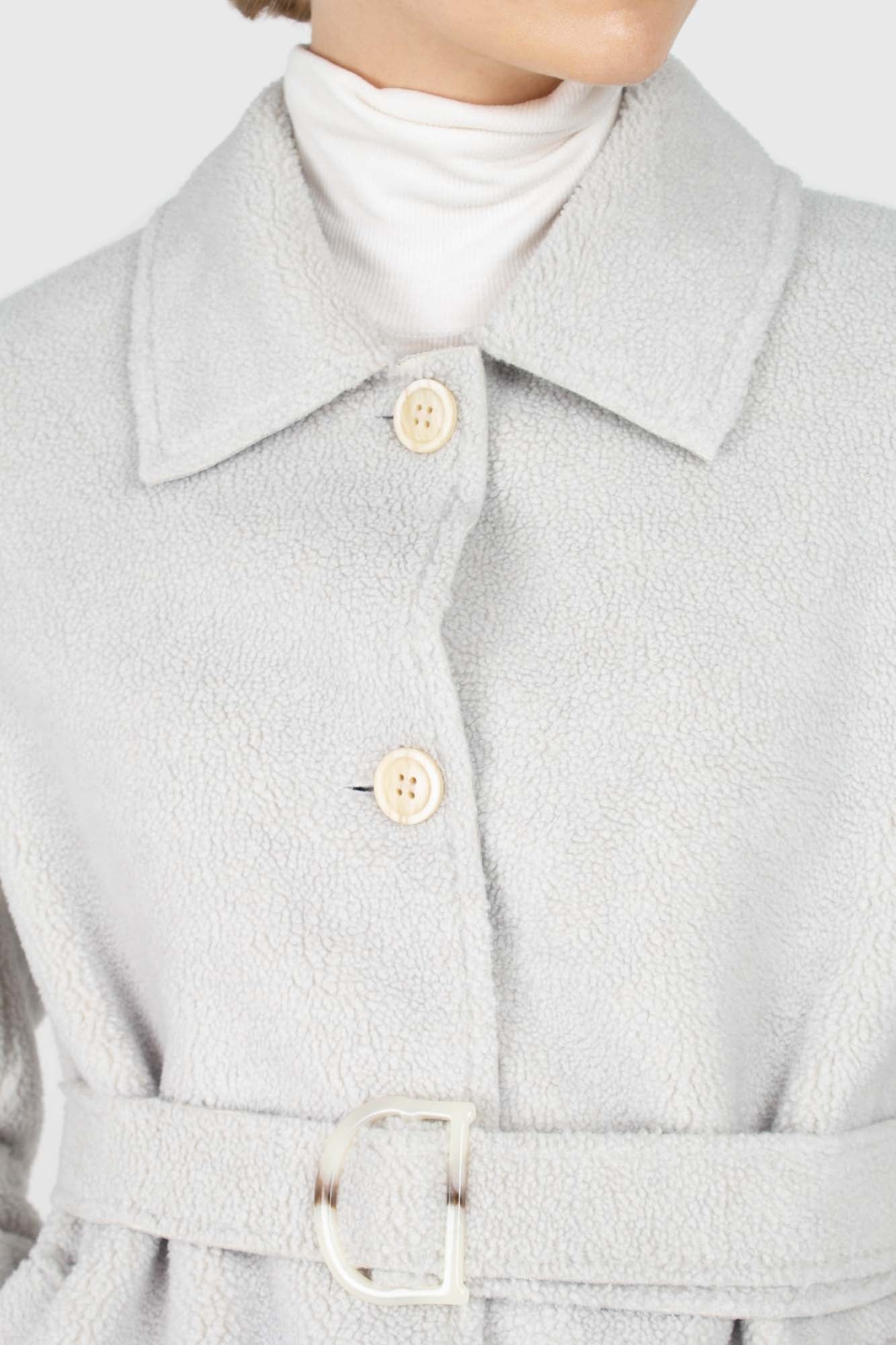 Light blue vegan mustang belted long coat