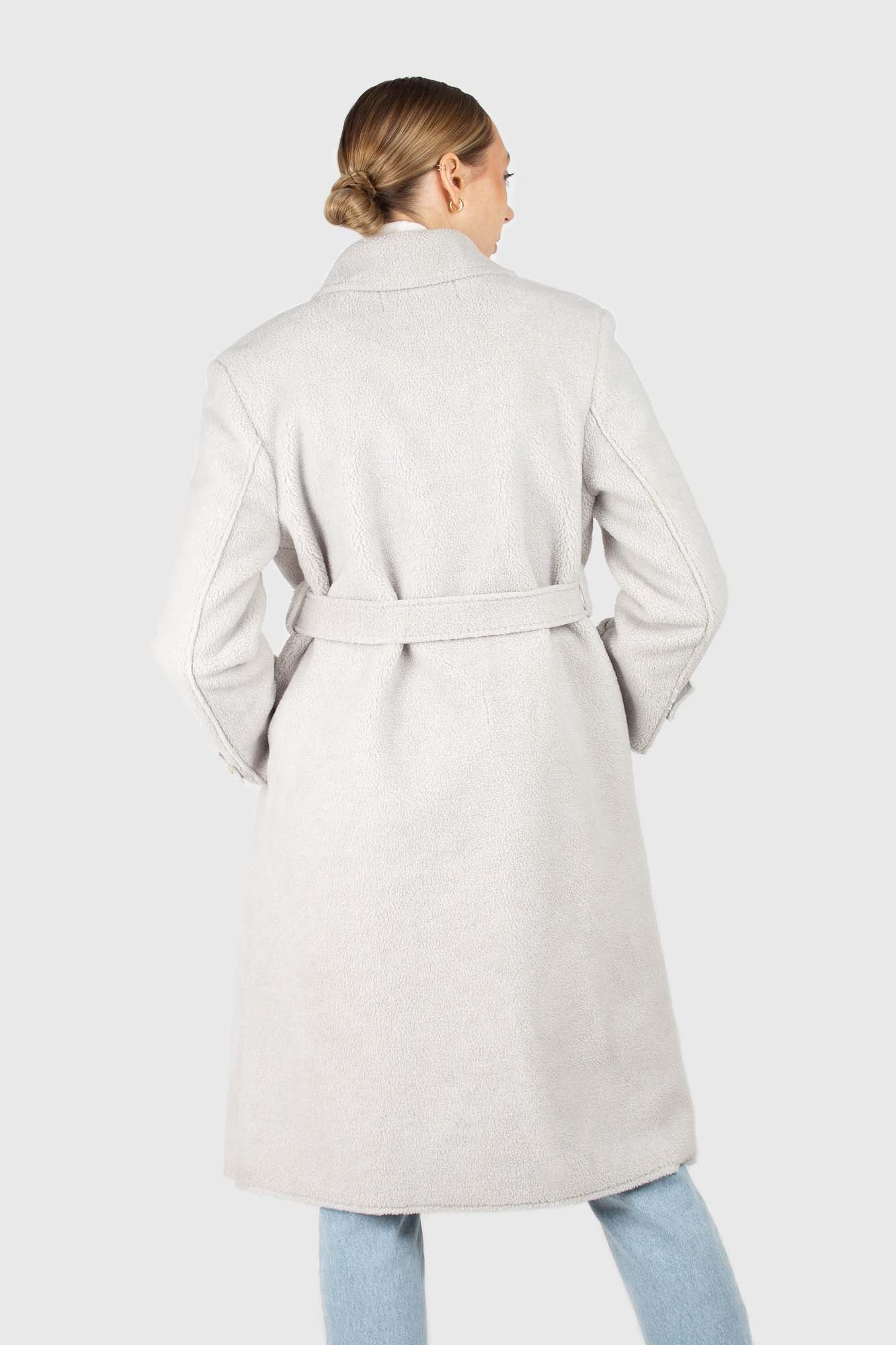 Light blue vegan mustang belted long coat