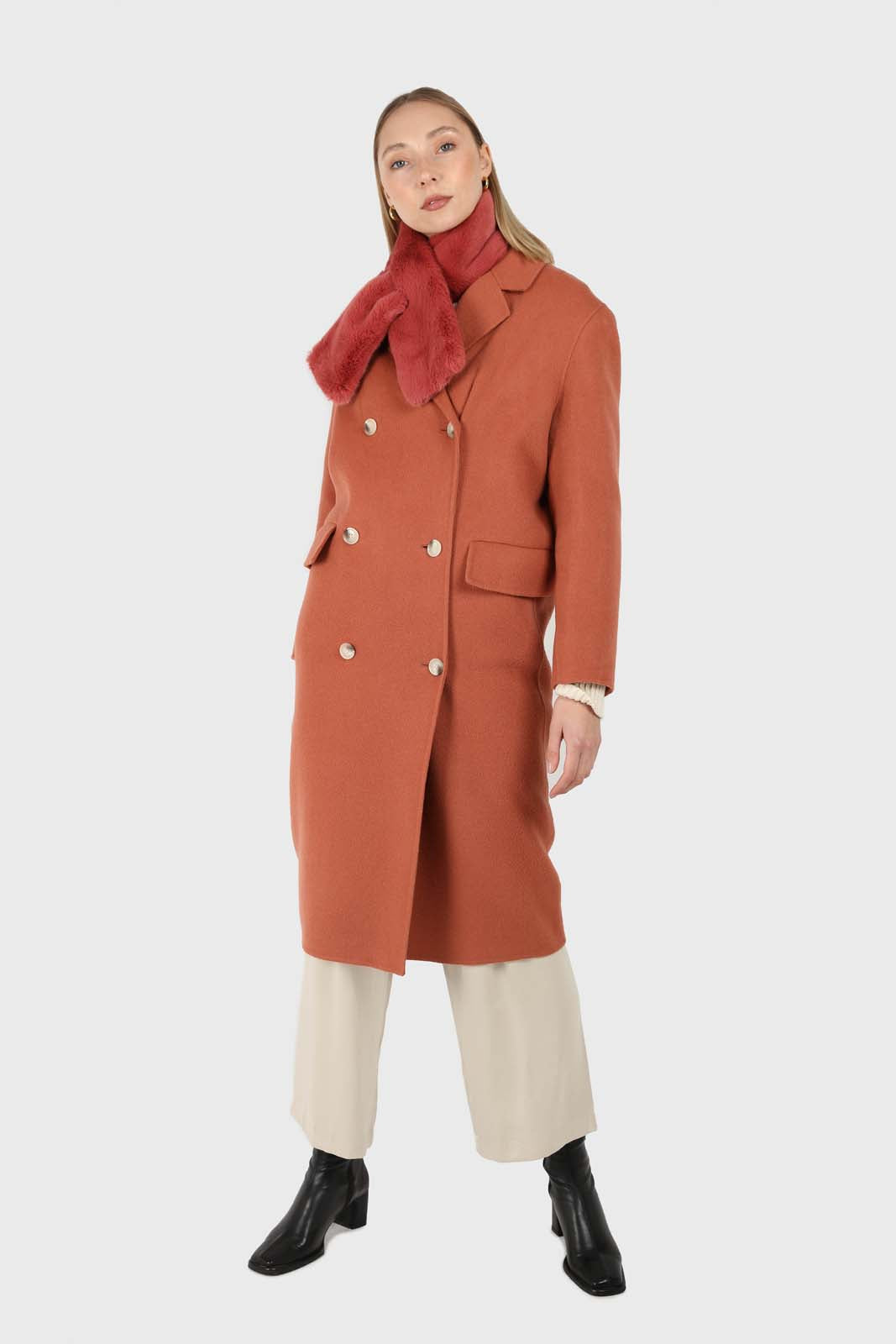 Dusty orange double breasted handmade wool coat