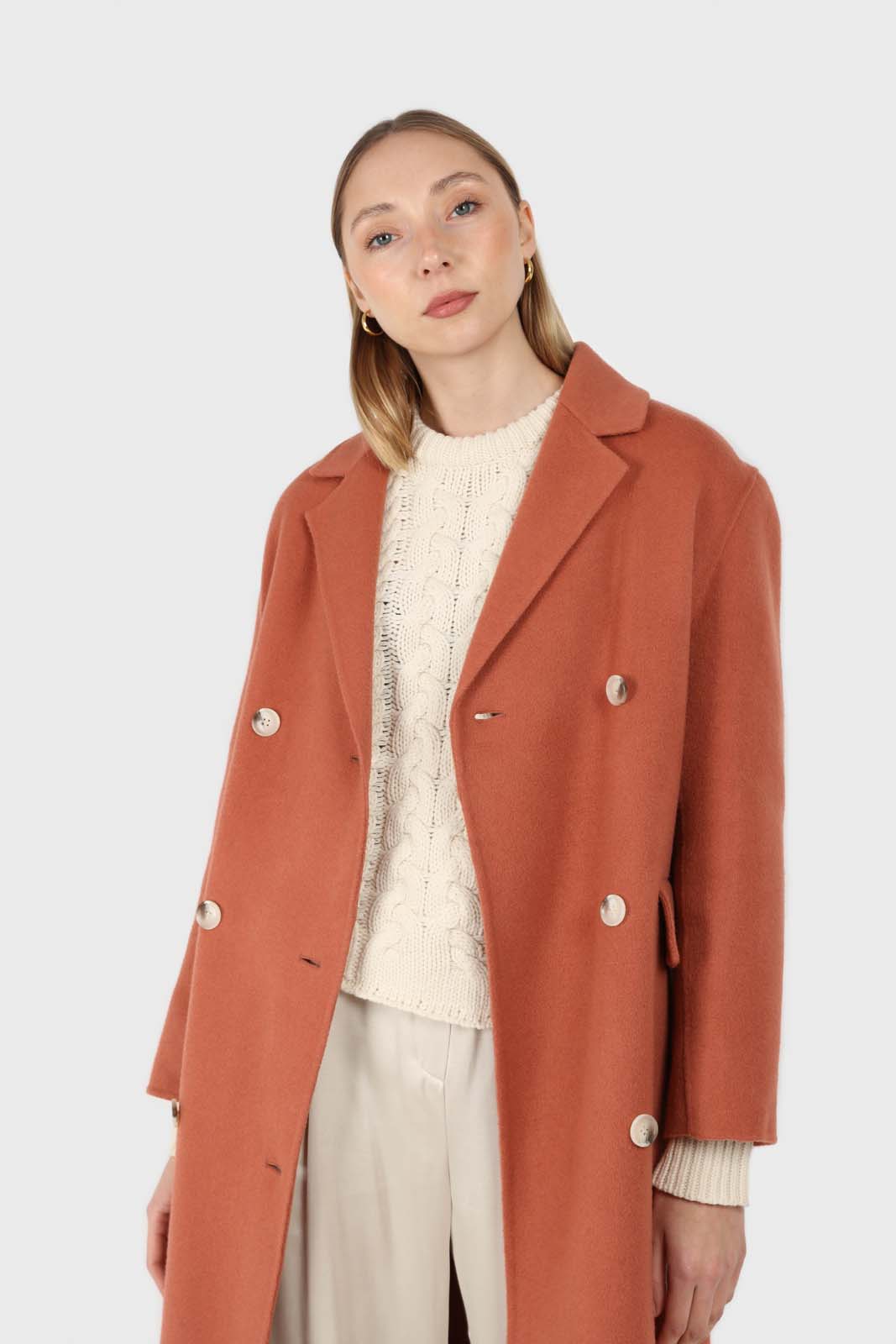Dusty orange double breasted handmade wool coat
