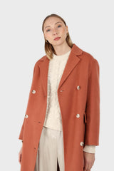 Dusty orange double breasted handmade wool coat