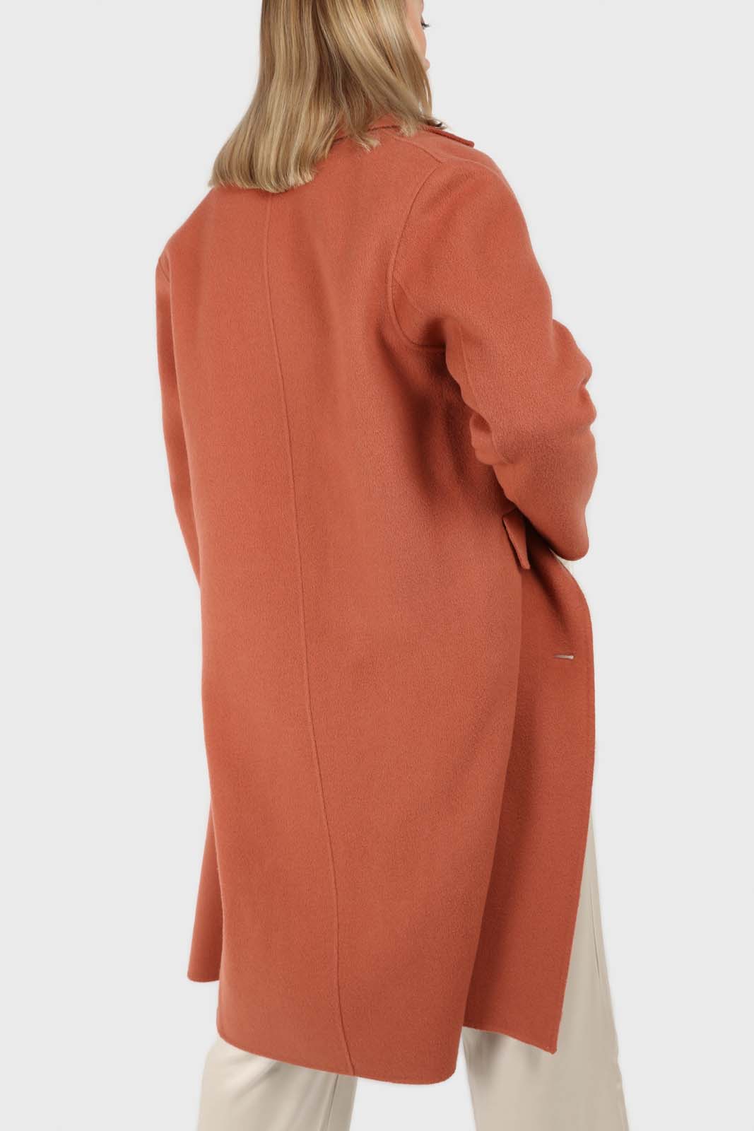 Dusty orange double breasted handmade wool coat