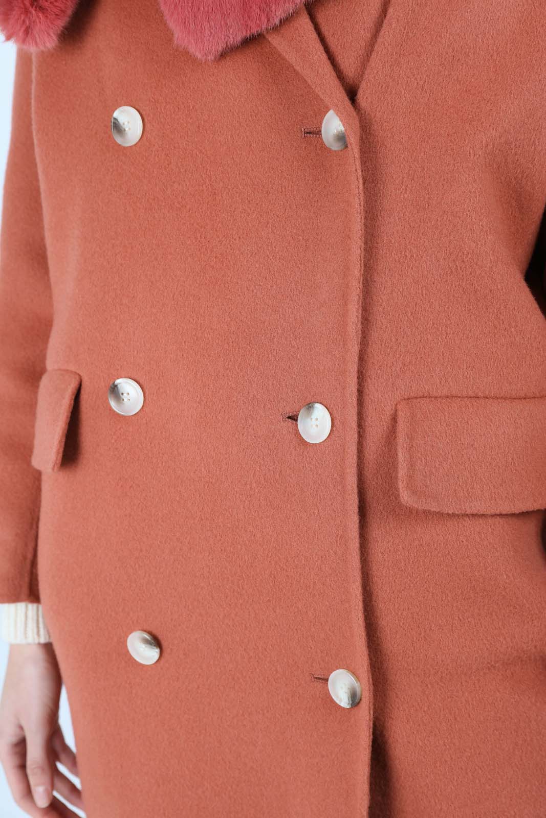 Dusty orange double breasted handmade wool coat