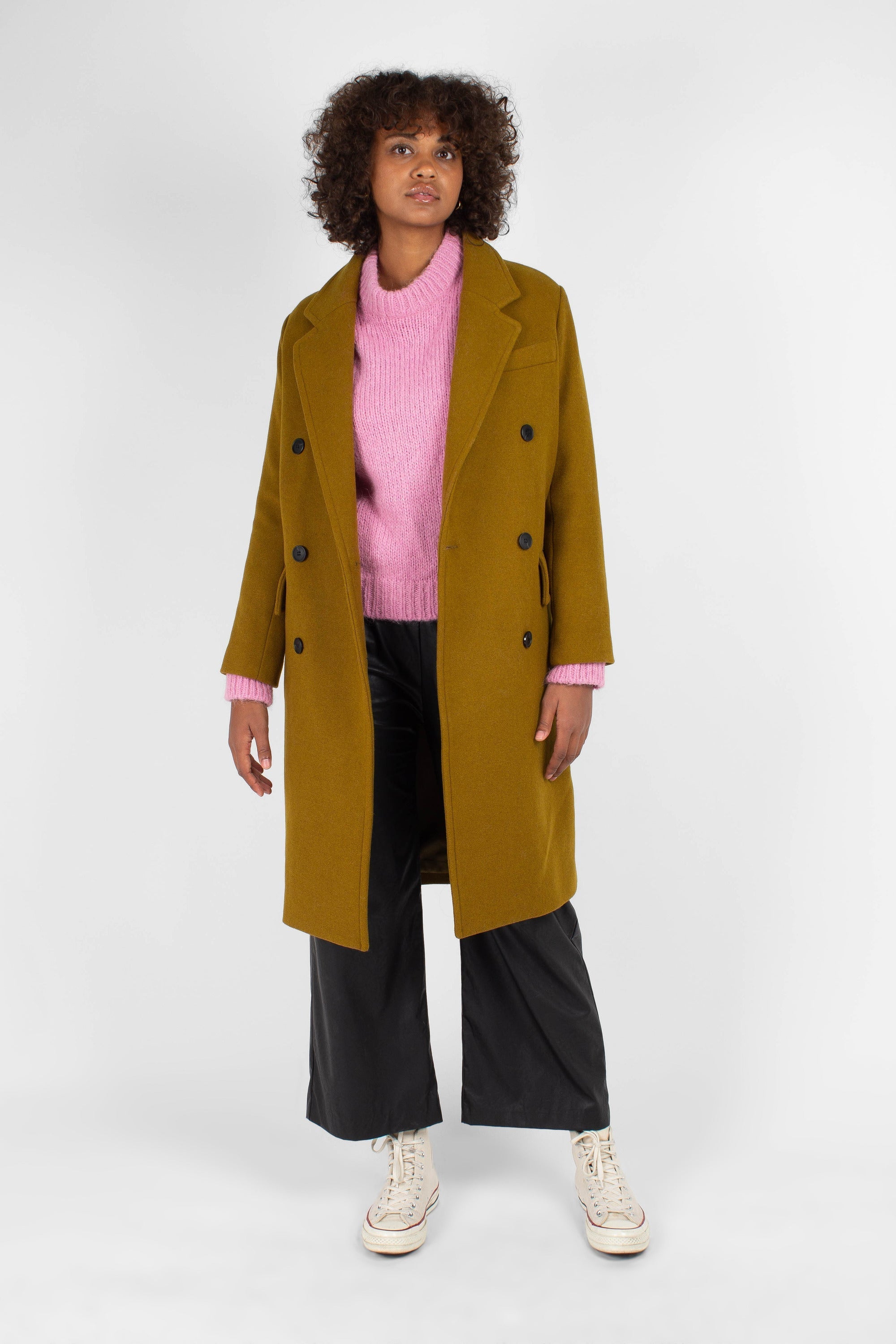 Bright pink high crew neck alpaca jumper