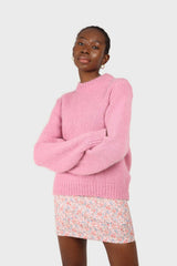 Bright pink high crew neck alpaca jumper