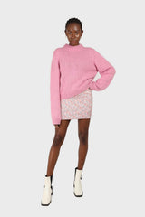 Bright pink high crew neck alpaca jumper