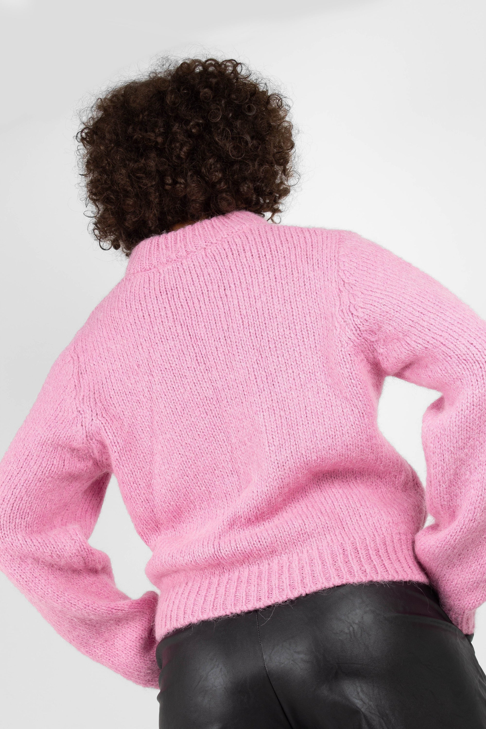 Bright pink high crew neck alpaca jumper