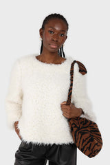 Ivory thick fuzzy tufts long sleeved top
